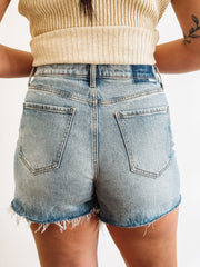medium wash denim shorts
