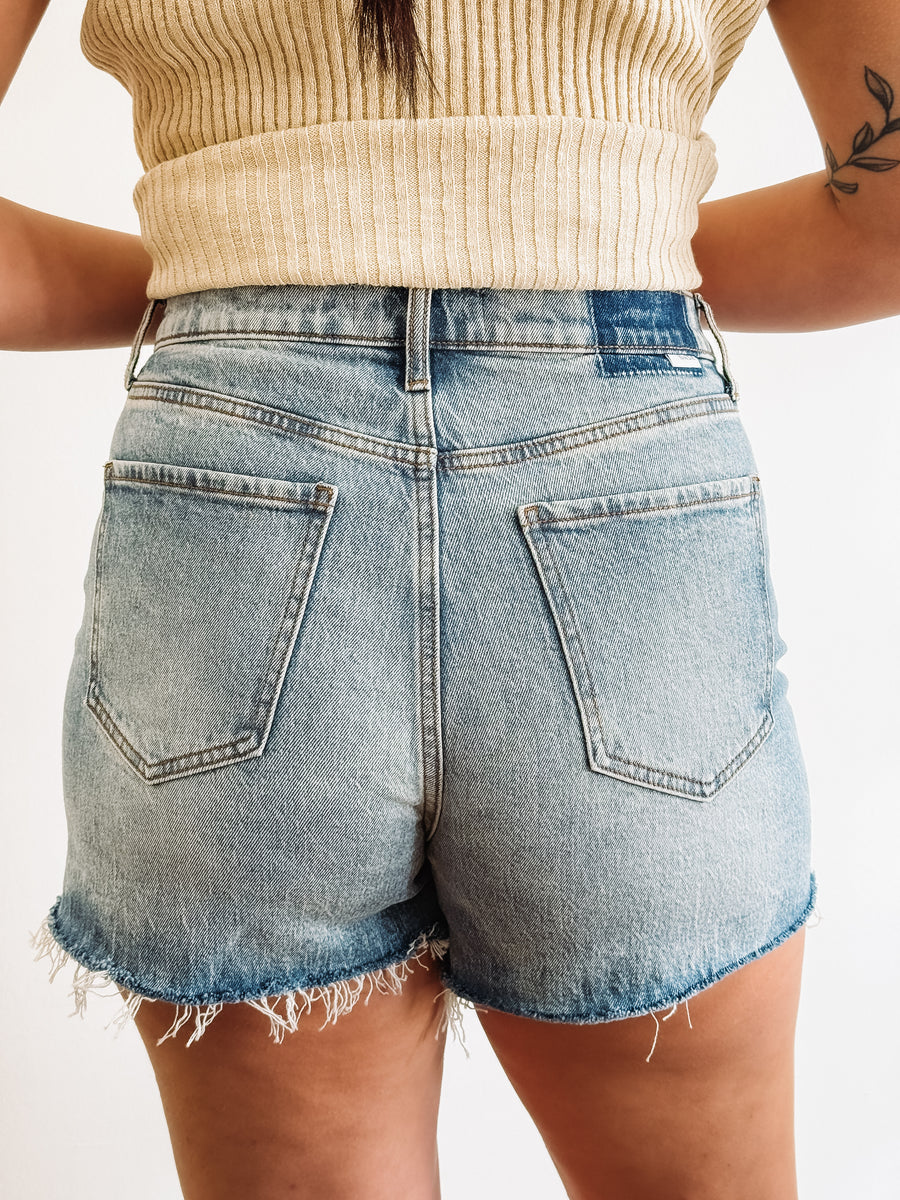 medium wash denim shorts