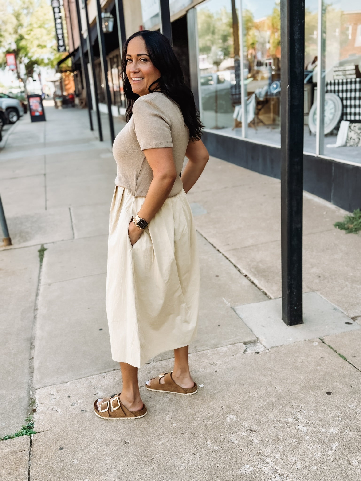 mixed media sweatrer midi dress