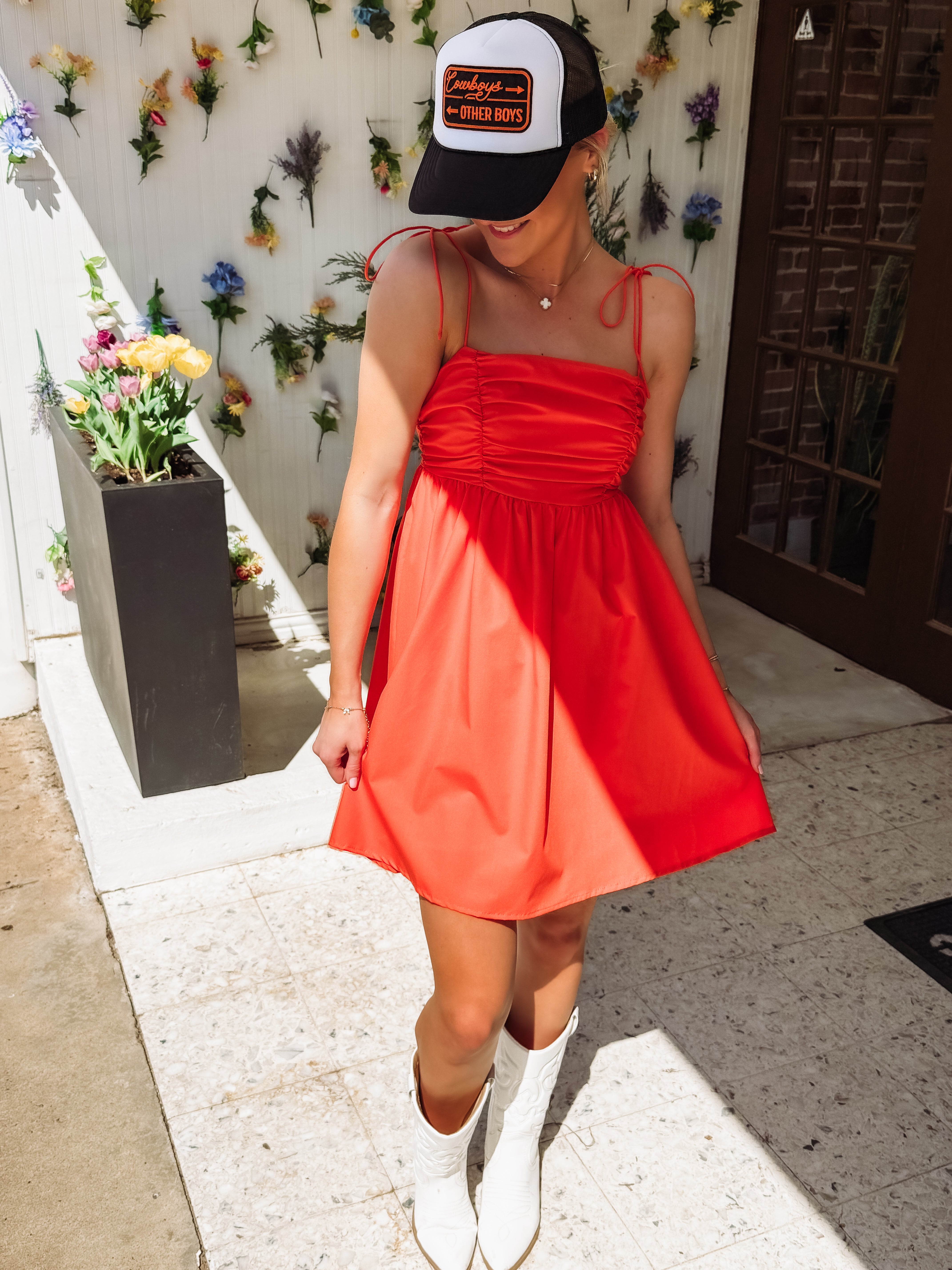 orange self tie mini dress