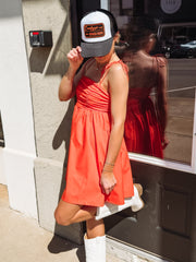 orange self tie mini dress