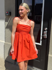 orange self tie mini dress