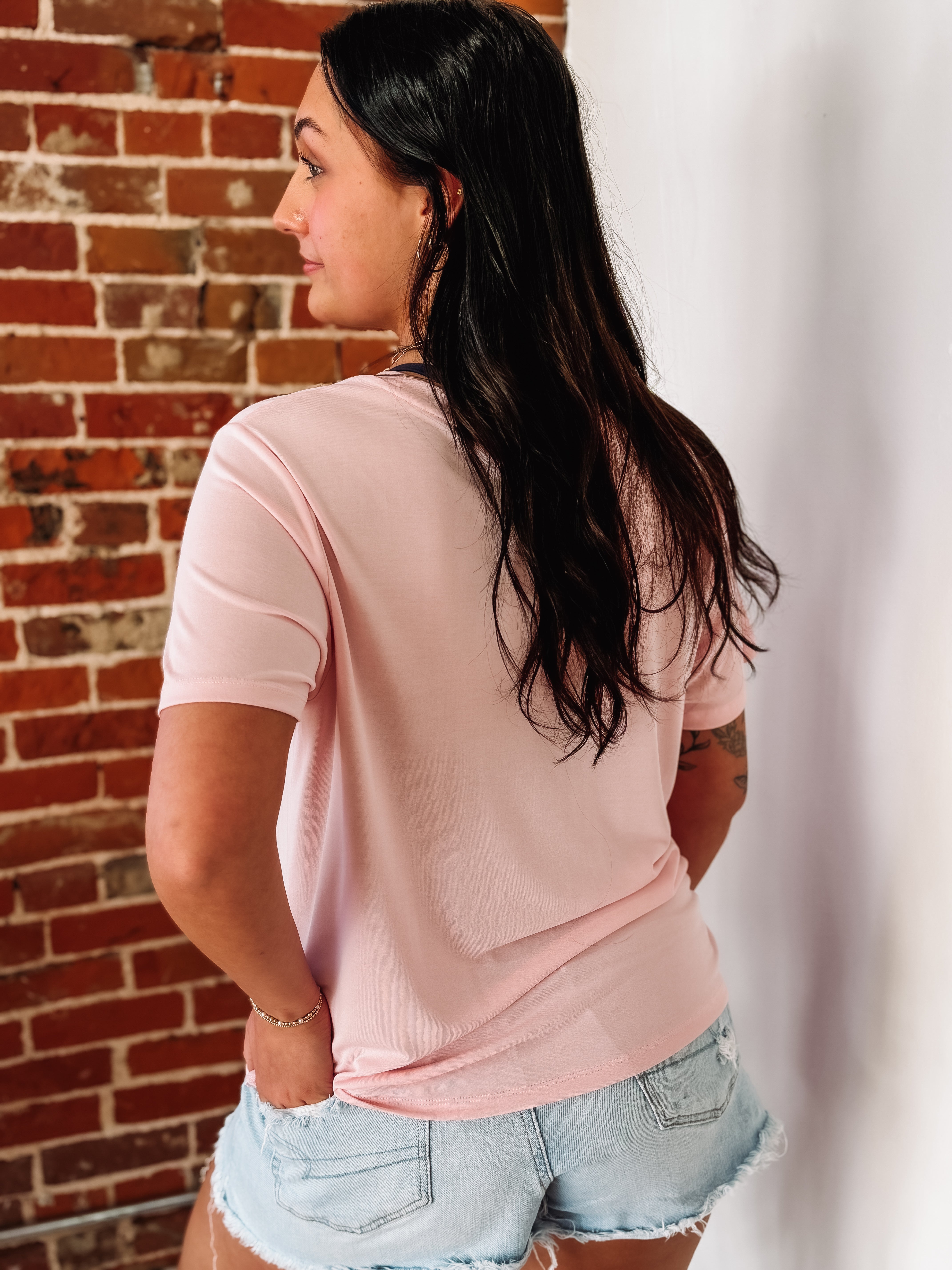 pink short sleeve modal top.