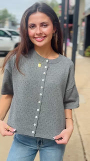 Grey Eyelet Short Sleeve Cardigan