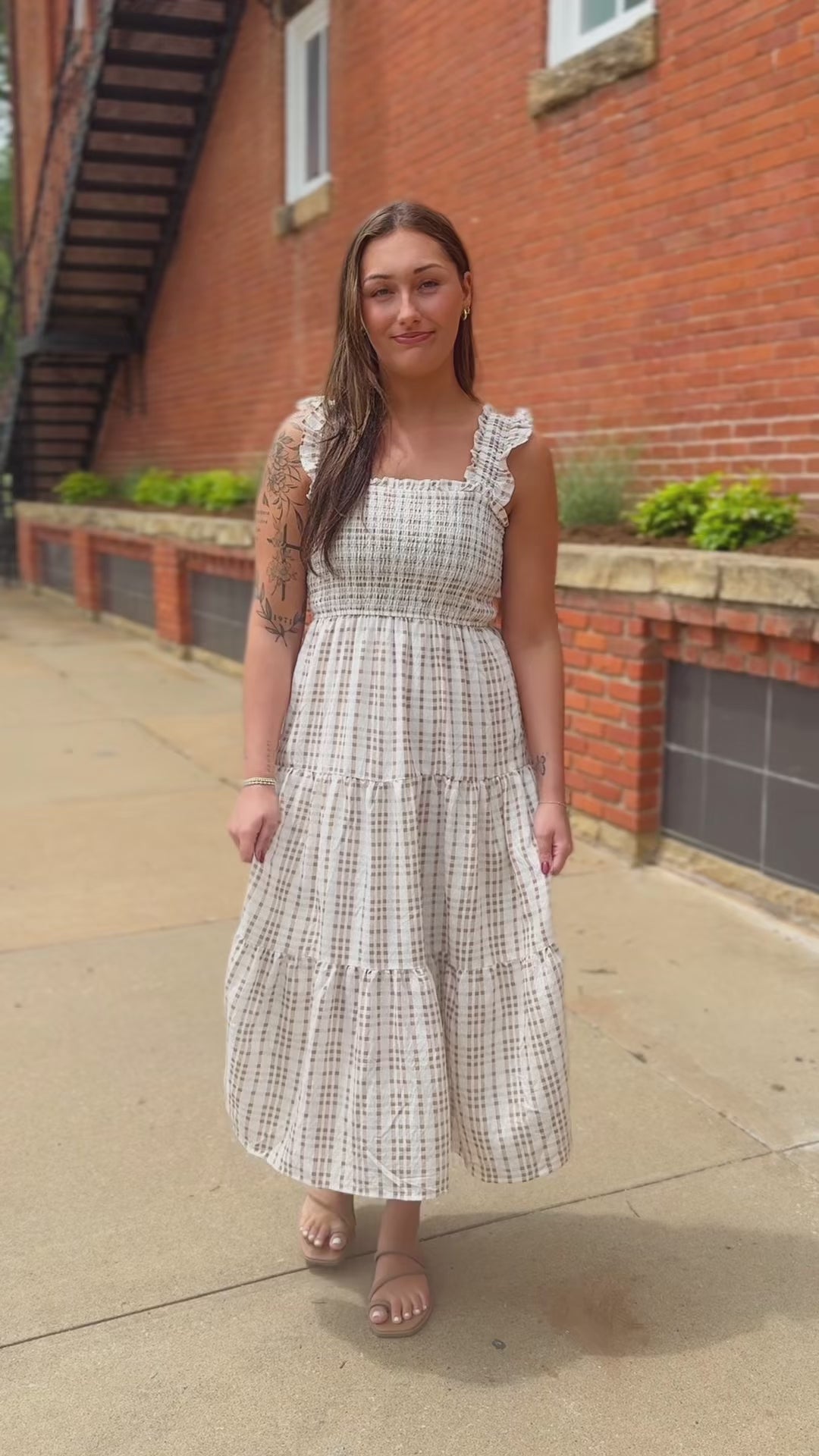 brown and white midi dress Brown and White Plaid Midi Dress – Southern Wilde