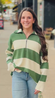 Olive and Cream Striped Pullover
