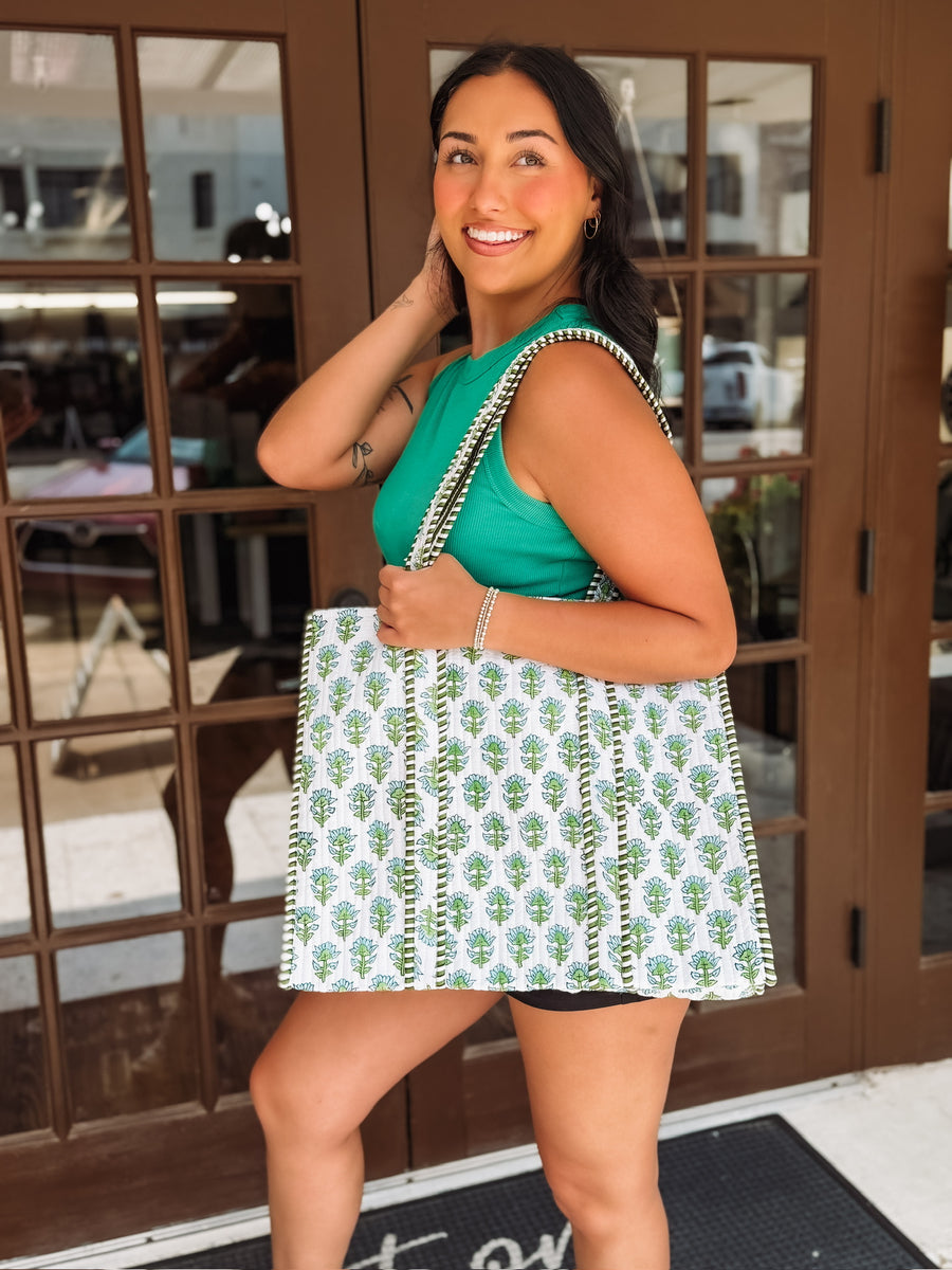 Lillies in bloom quilted tote bag