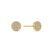 Gold earrings with diamond accents on a white background
