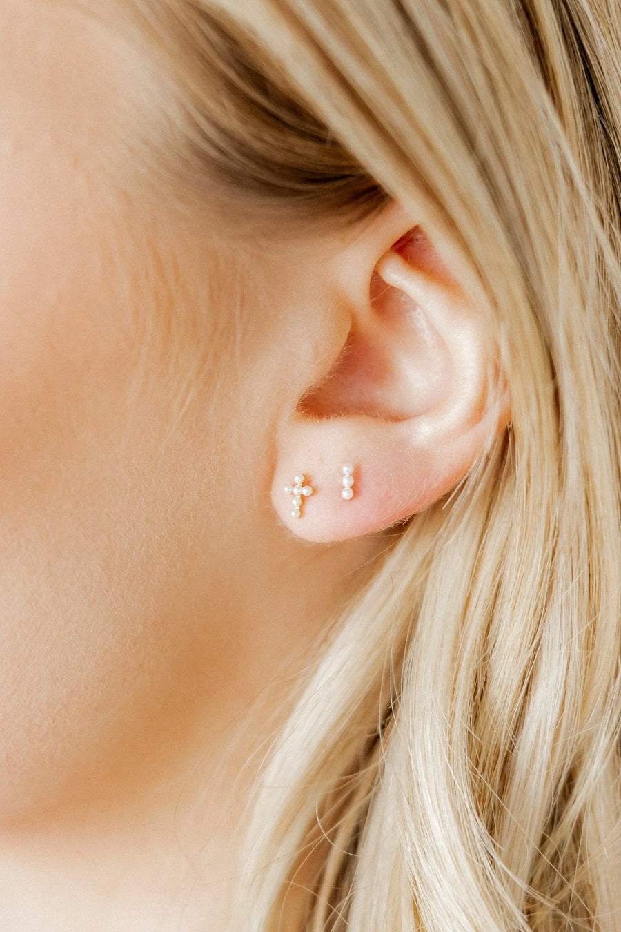 Clara Cross Pearl Studs