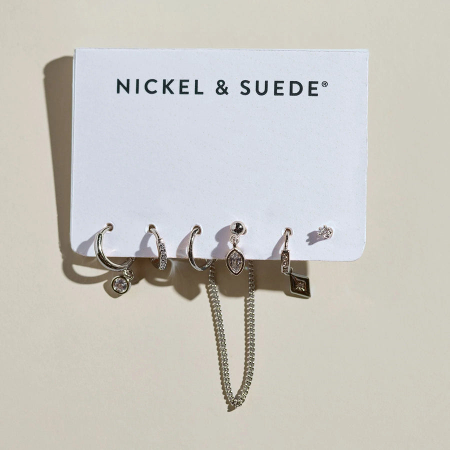 Silver Waterproof Assorted Dainty Earrings Set