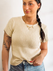 Taupe ribbed knit short sleeve.