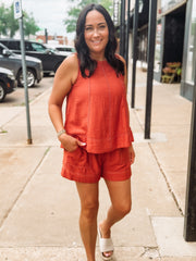 terracotta colored women's short set