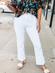 White cropped flare jeans by Daze