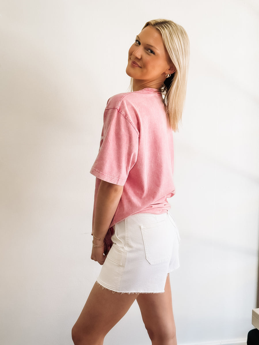 White cargo denim shorts with raw hem by Daze.