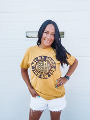 yellow graphic tee