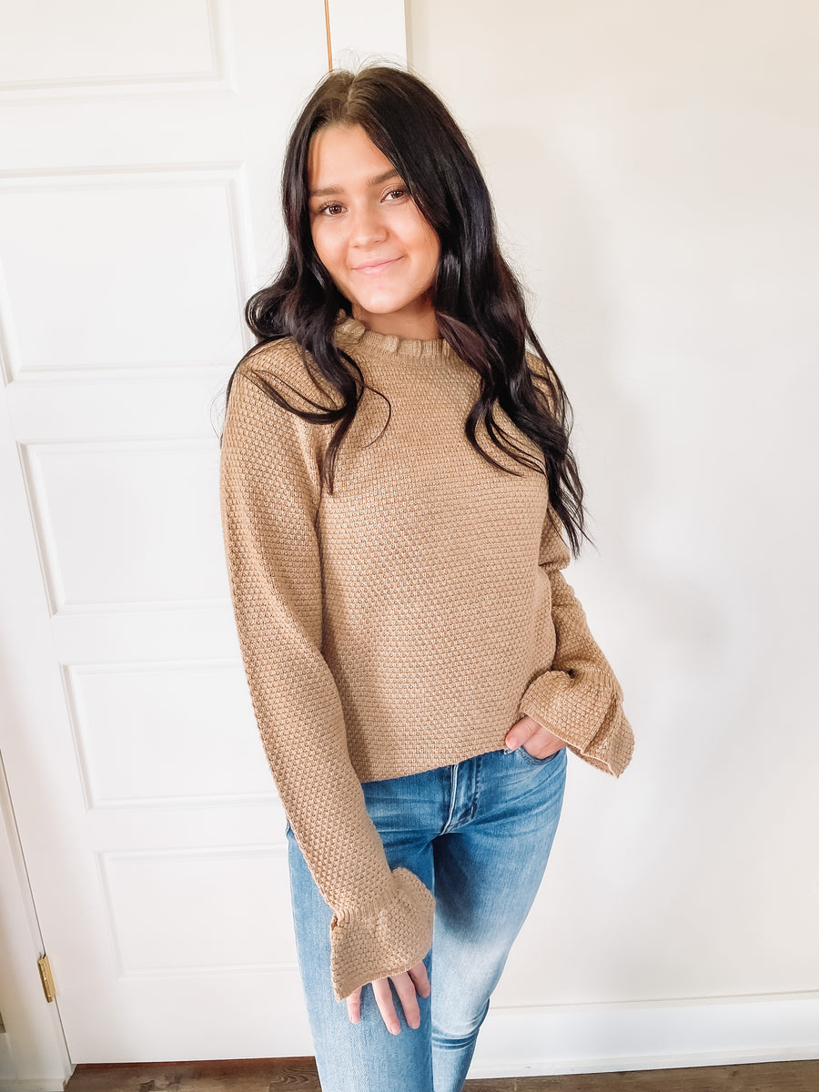 tan ruffle sweater