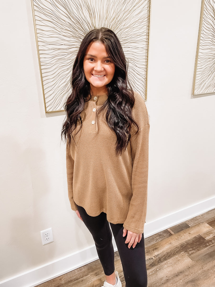 tan button long sleeve