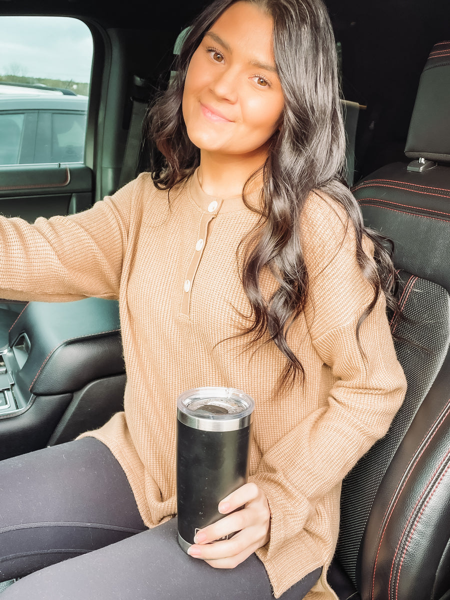 tan button long sleeve