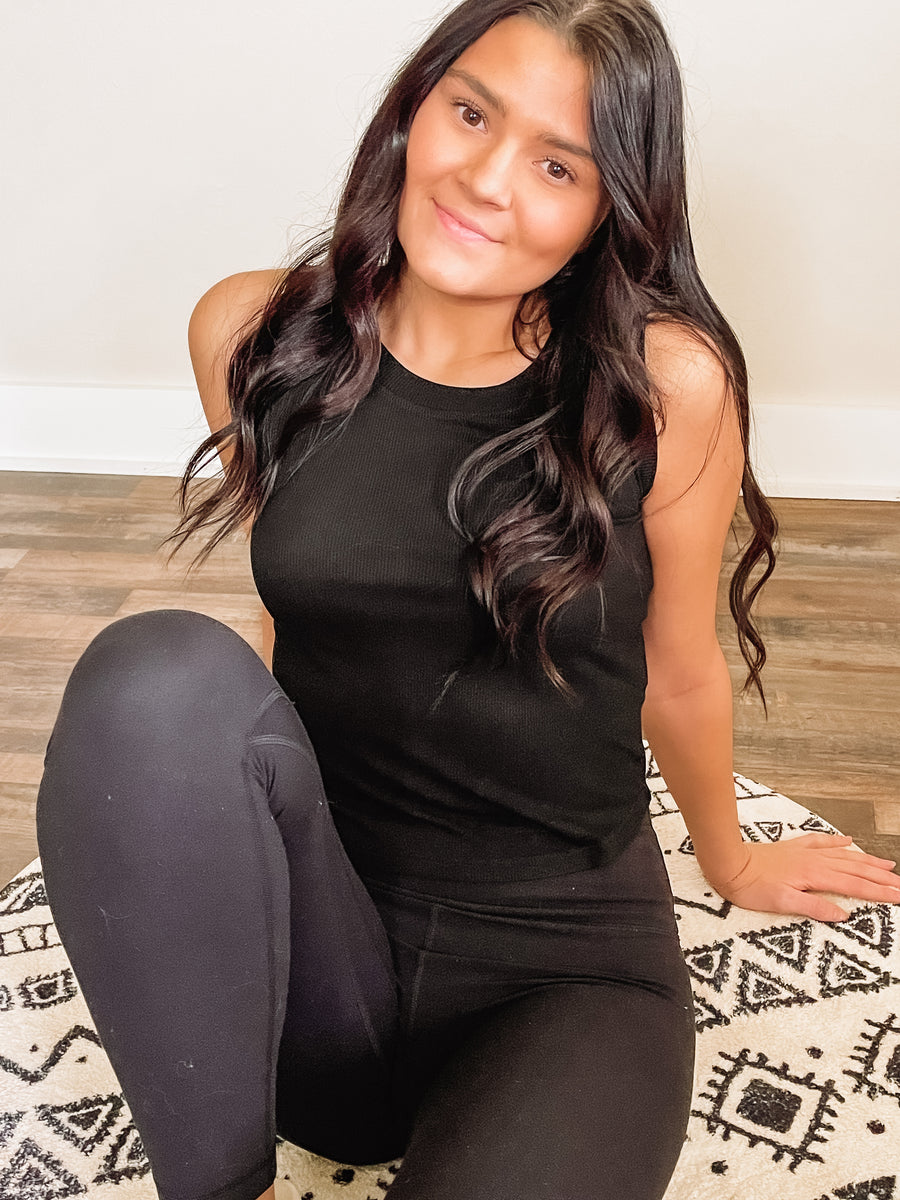 black ribbed tank