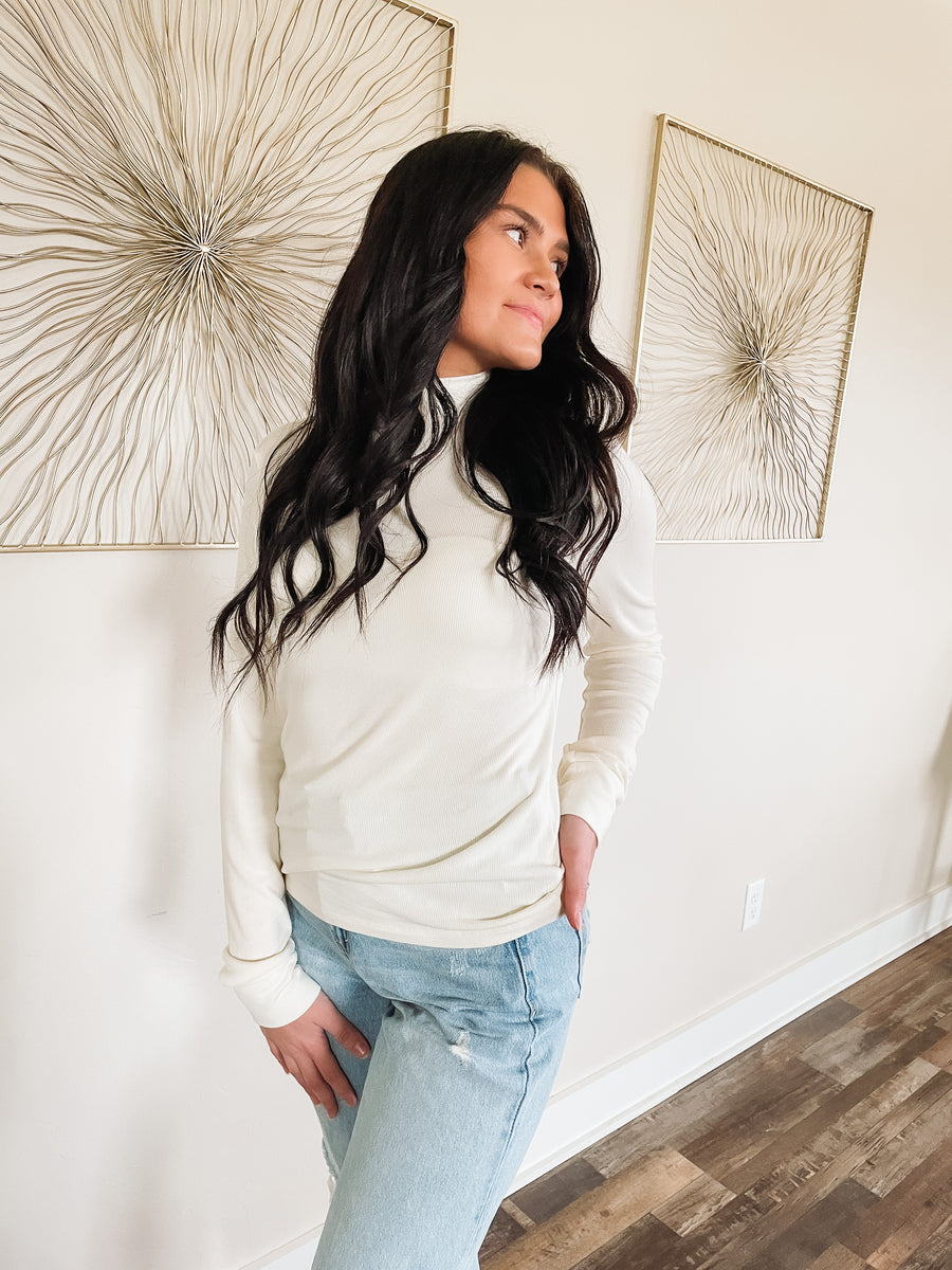cream mock neck long sleeve