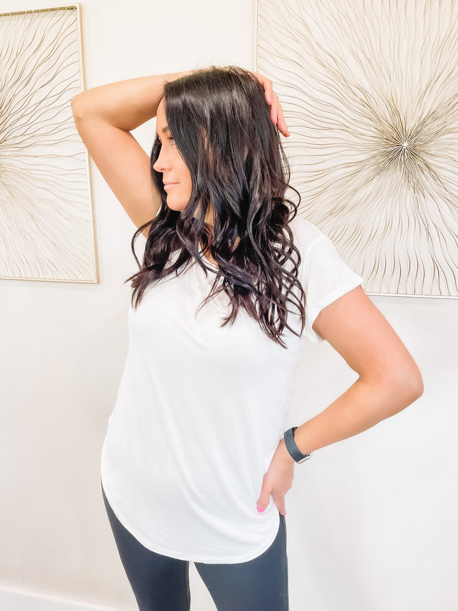 white cap sleeve tee