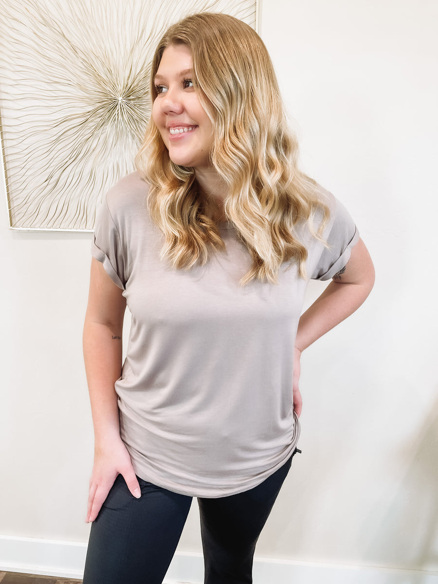 taupe cap sleeve tee