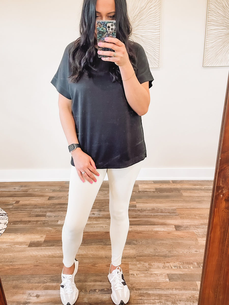 cream ribbed leggings