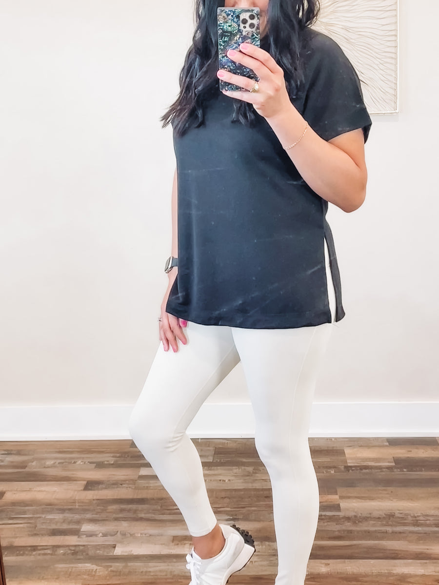 cream ribbed leggings
