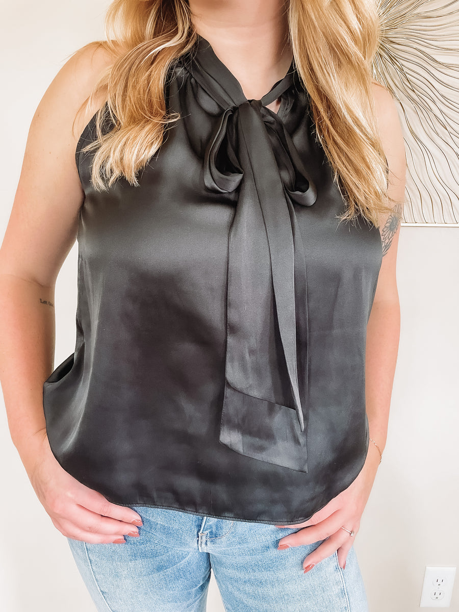 black satin tank blouse