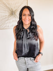 black satin tank blouse