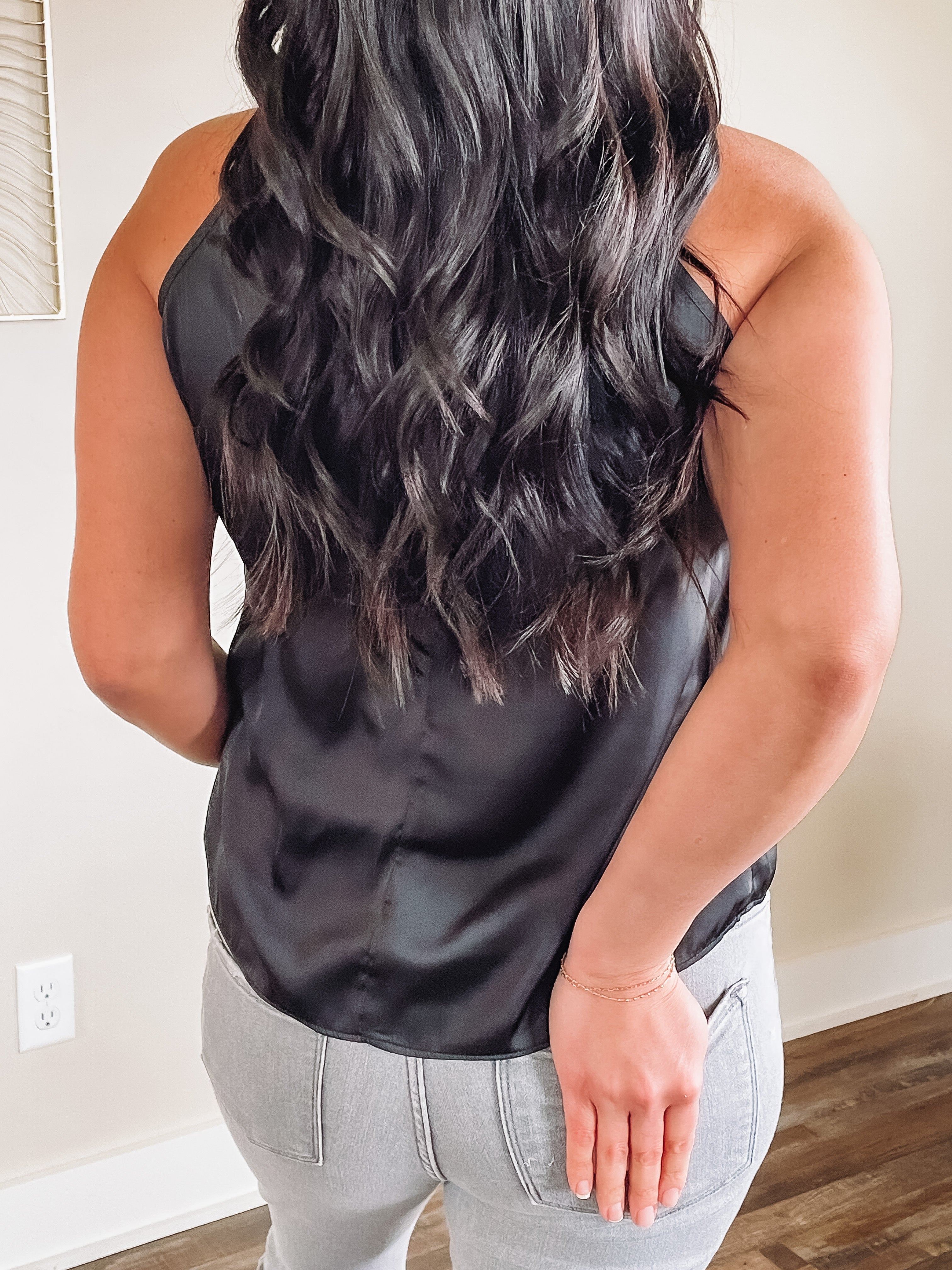 black satin tank blouse