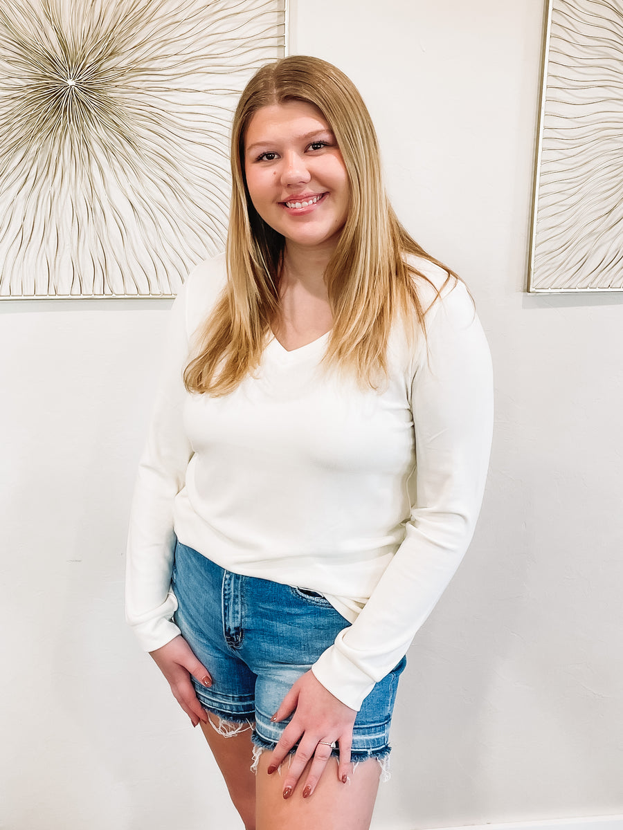 white long sleeve v neck