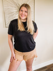 camel distressed denim shorts