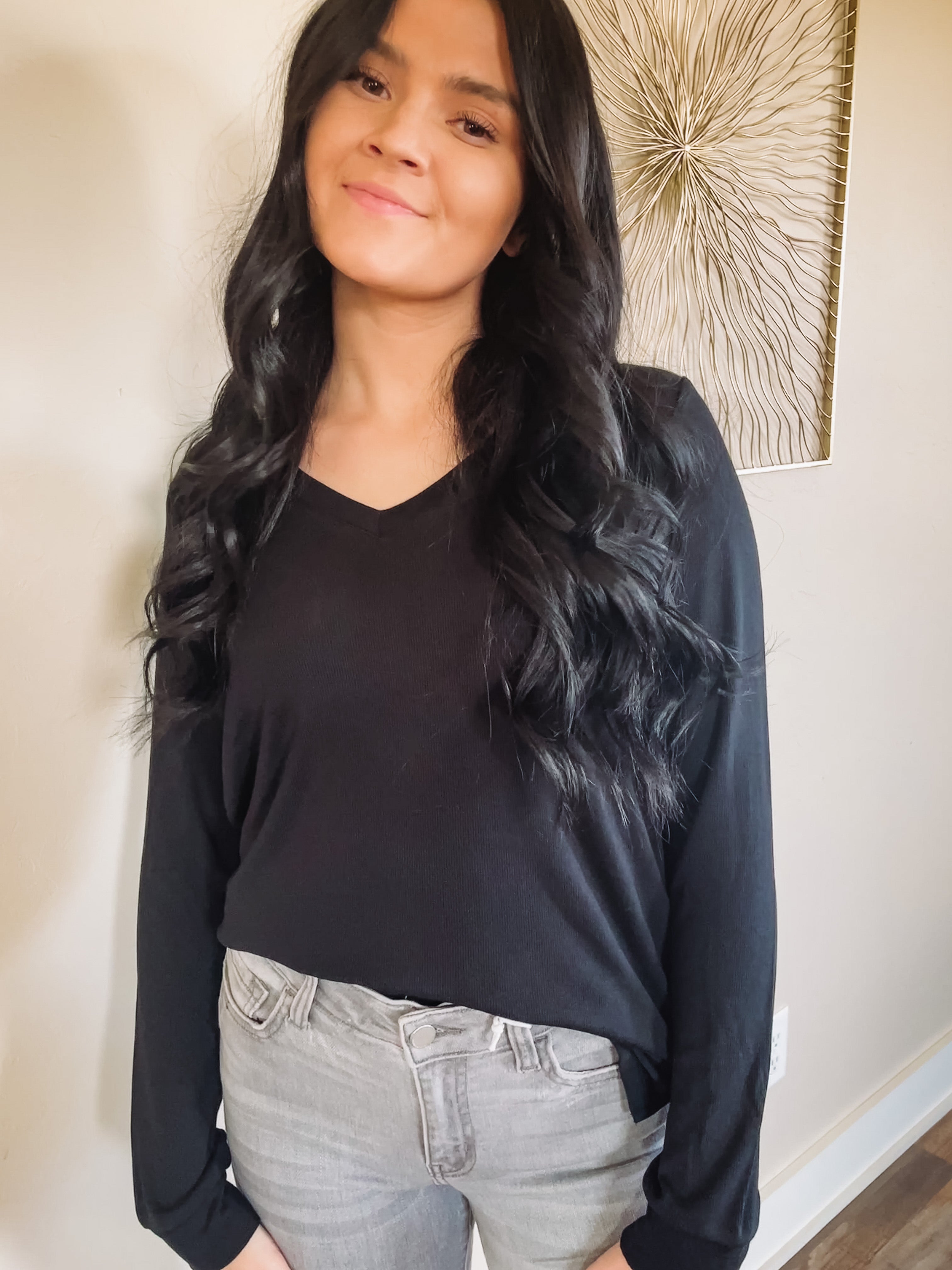 black long sleeve v neck