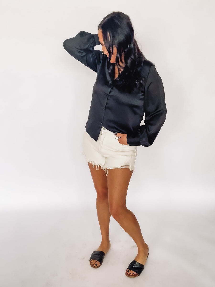 white distressed denim shorts