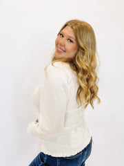 White smocked long sleeve