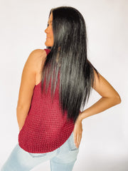 red sweater tank top