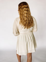 white ballon sleeved dress