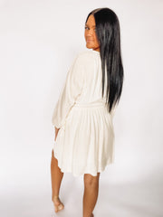 white ballon sleeved dress