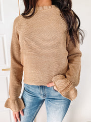 tan ruffle sweater